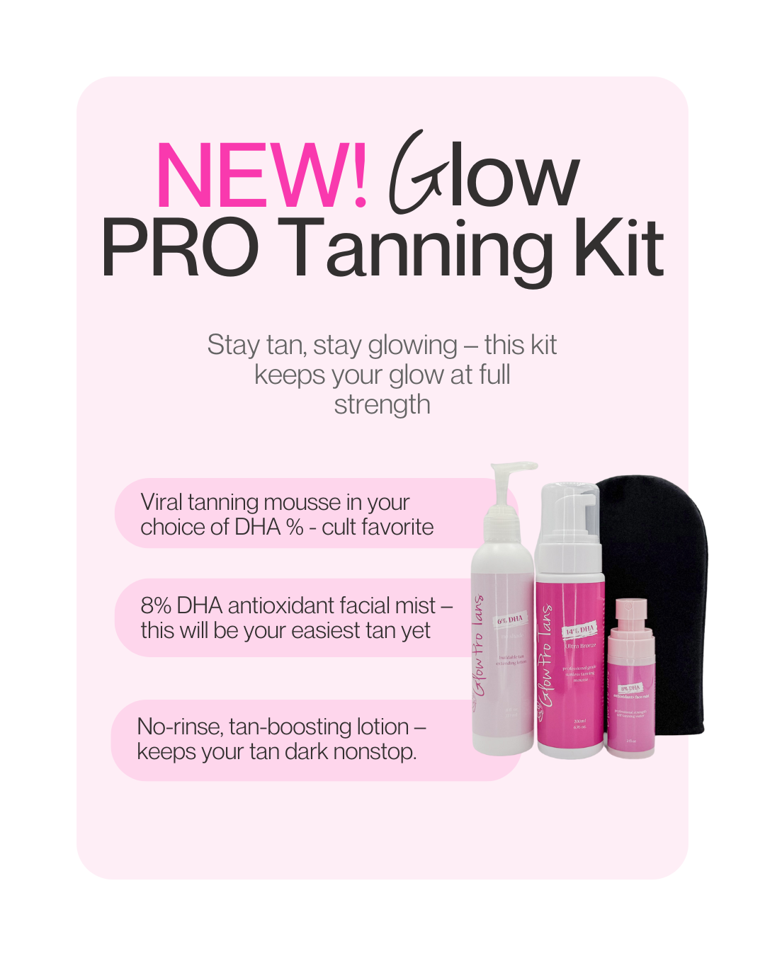 PRO Tanning Package: mousse, face mist, lotion